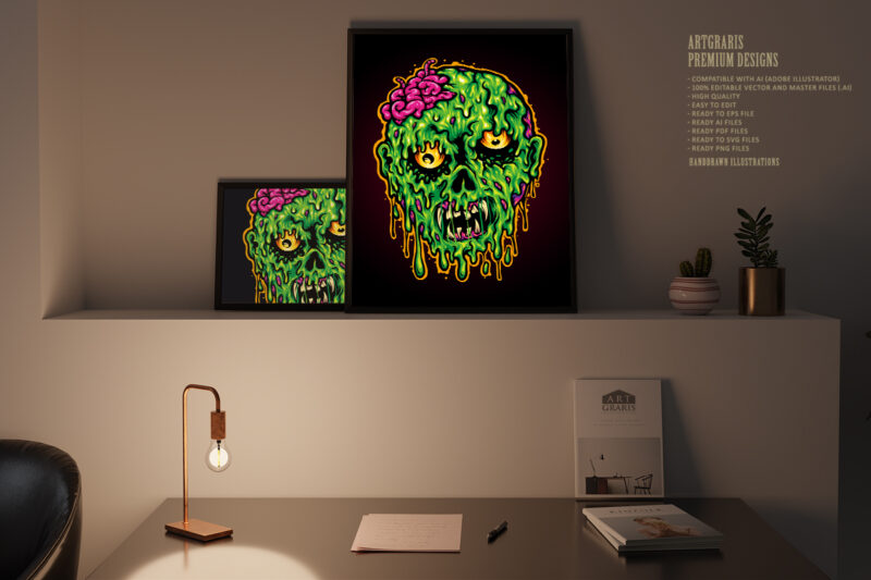 Head Zombie Horror Halloween Illustrations