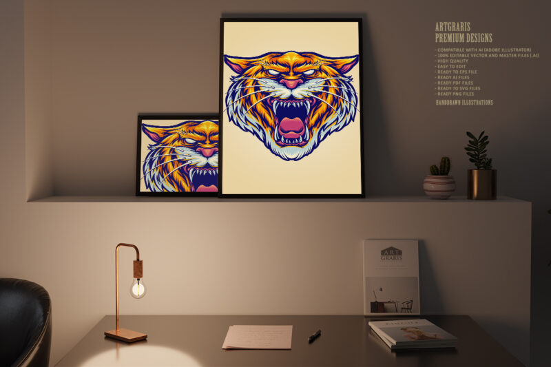 Tiger Head Angry Mascot Illustration