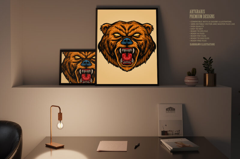 Angry Bear Cartoon Mascot Illustrations