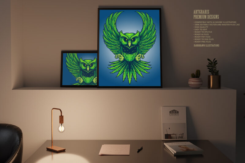 Weed Owl Leaf Cannabis Illustrations