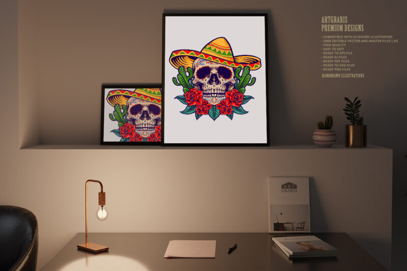 Cinco de Mayo Mexican Skull Logo Mascot