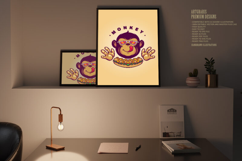 Monkey Logo Hotdog Food Logo