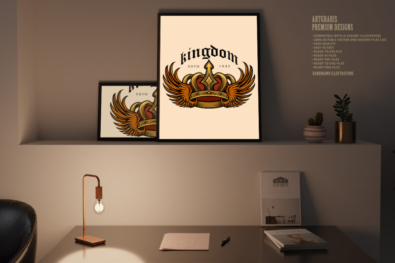 Kingdom Elegant Gold Crown and wing Illustrations