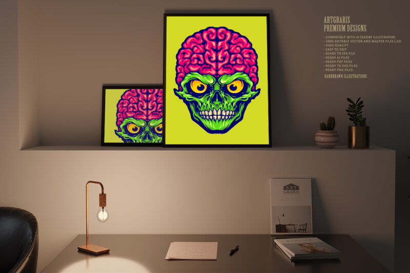 Our Brains Skull Mascot Logo Illustrations