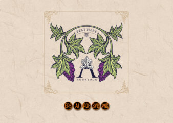 Premium Wine Grape Leaf Frame Labels Logo t shirt illustration