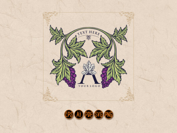 Premium wine grape leaf frame labels logo t shirt illustration