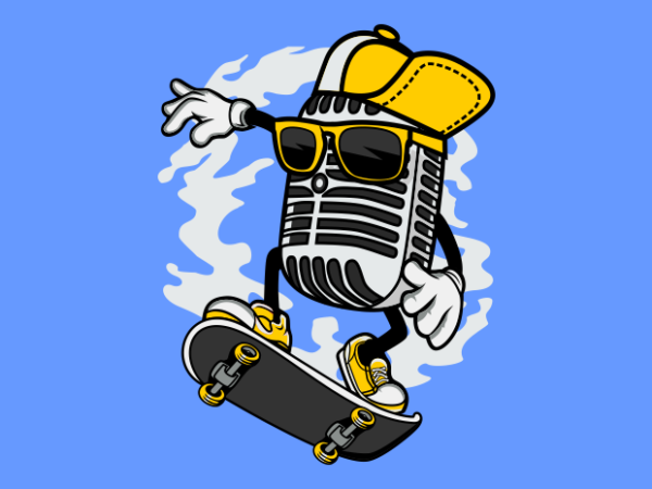 Skateboard mic cartoon t shirt template vector