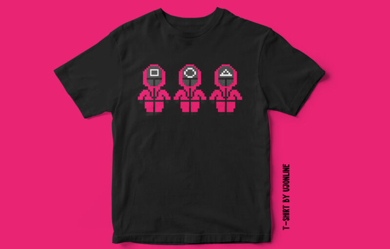 SQUID GAME PIXEL CHARACTERS, Squid Game T-Shirt design. Squid Game Vector Design