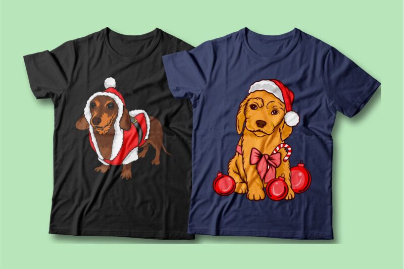 Santa dog vector cartoon bundle, Christmas dog t-shirt designs sublimation bundle, Dog wearing Christmas costume