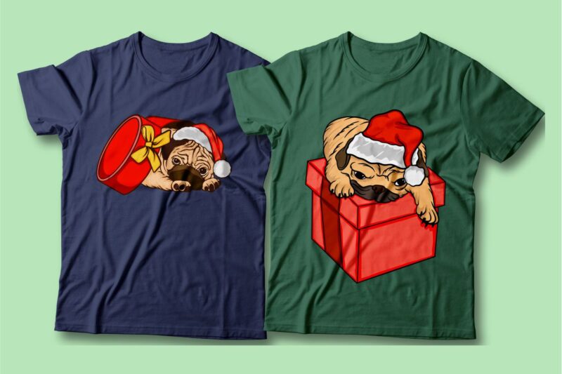 Santa dog vector cartoon bundle, Christmas dog t-shirt designs sublimation bundle, Dog wearing Christmas costume