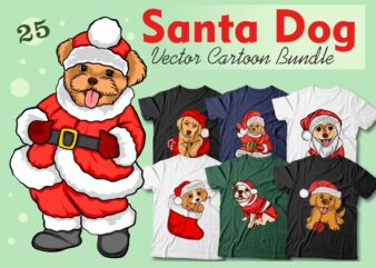 Santa dog vector cartoon bundle, Christmas dog t-shirt designs sublimation bundle, Dog wearing Christmas costume