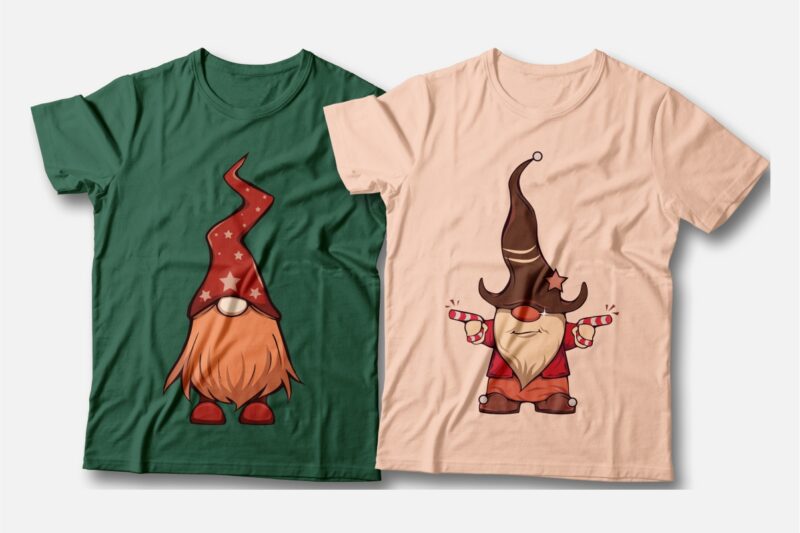 t-shirt vector Santa gnomes t-shirt designs bundle, Christmas Santa gnomes vector illustrations bundle, Funny, Santa gnomes cartoon, Gnome Bundle