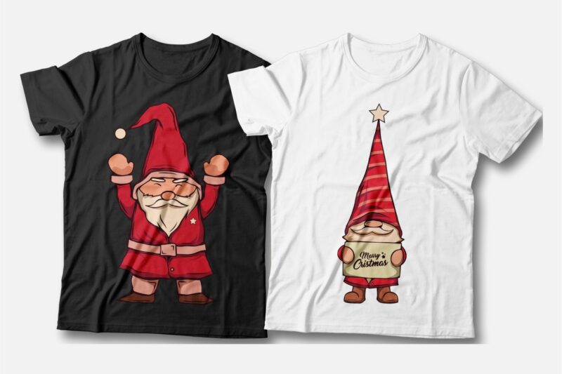 t-shirt vector Santa gnomes t-shirt designs bundle, Christmas Santa gnomes vector illustrations bundle, Funny, Santa gnomes cartoon, Gnome Bundle