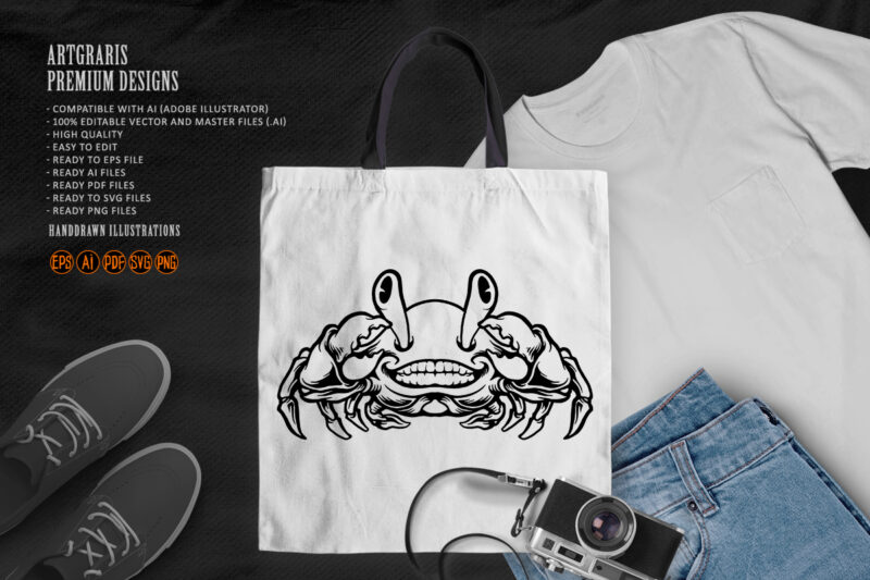 Silhouette Smiling Crab Mascot Cartoon Style