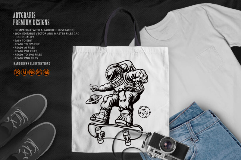 Spaceman Playing Skateboard Silhouette