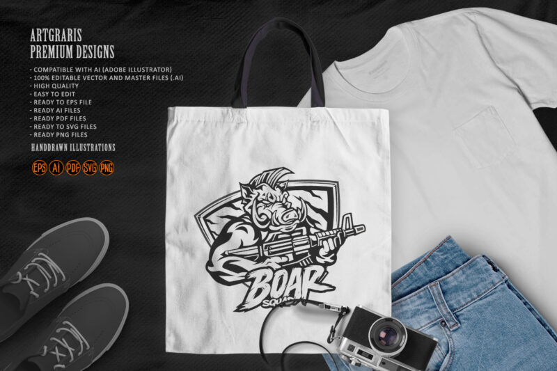 Boar Squad Military Mascot Silhouette - Buy t-shirt designs
