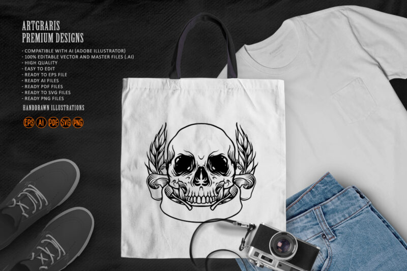 Skull Head Banner Silhouette SVG - Buy t-shirt designs