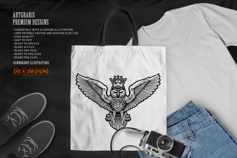 King Owl Flying Silhouette Logo Mascot