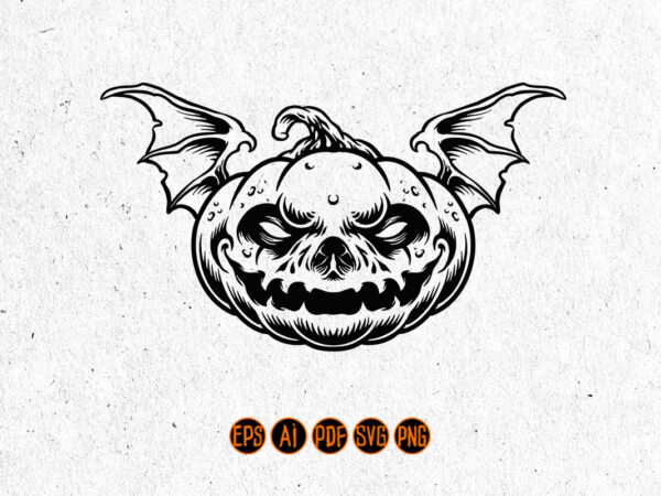 Wing jack o lantern bat hallowen t shirt design for sale