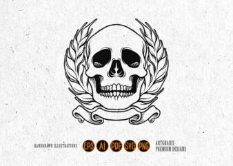 Skull Wheat Frame Silhouette SVG