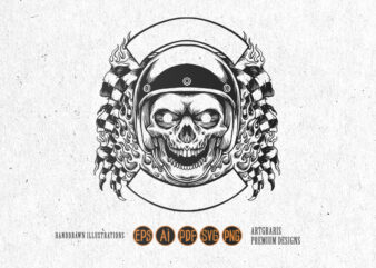 Angry Skull Bikers Sport Circle Badge Silhouette