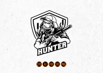 Duck Hunter Mascot Badge Silhouette