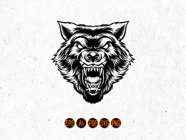 Silhouette angry wolf head tattoo t shirt template vector