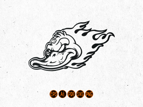 Flames duck mascot logo silhouette t shirt graphic design