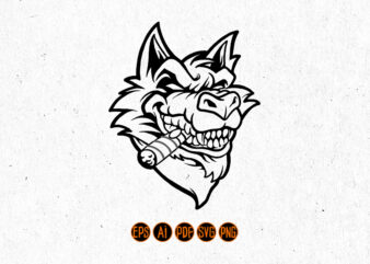 Smoking Wolf Head Mascot Silhouette t shirt template vector