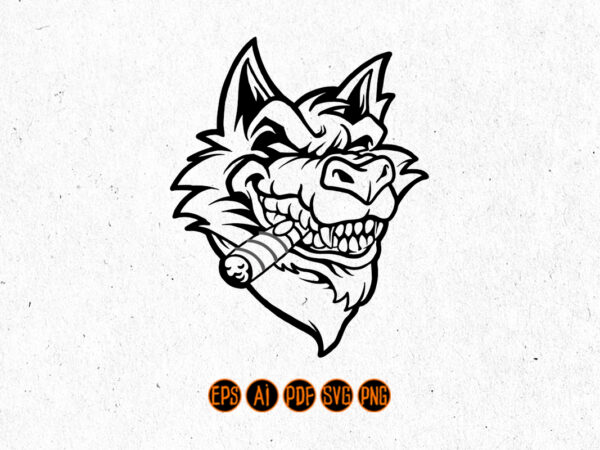 Smoking wolf head mascot silhouette t shirt template vector