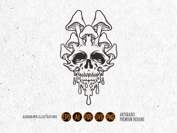 Mushrooms head skull silhouette t shirt designs for sale Mushrooms head skull silhouette t shirt designs for sale