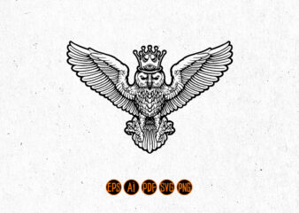 King Owl Flying Silhouette Logo Mascot t shirt vector art