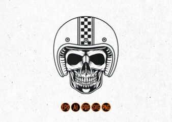Skull Head Wearing Helmet Bikers Silhouette