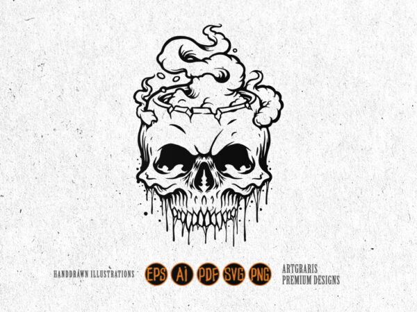 Skull burning cloud silhouette svg t shirt template vector Skull burning cloud silhouette svg t shirt template vector