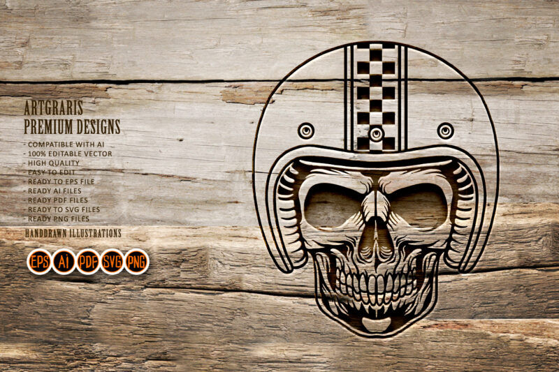 Skull Head Wearing Helmet Bikers Silhouette