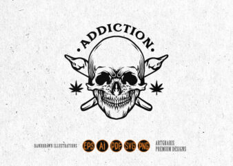 Skull Joint Cannabis Addiction Silhouette t shirt template vector