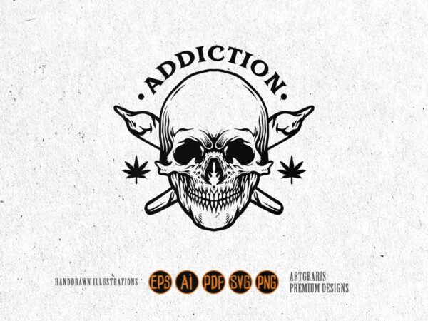 Skull joint cannabis addiction silhouette t shirt template vector Skull joint cannabis addiction silhouette t shirt template vector