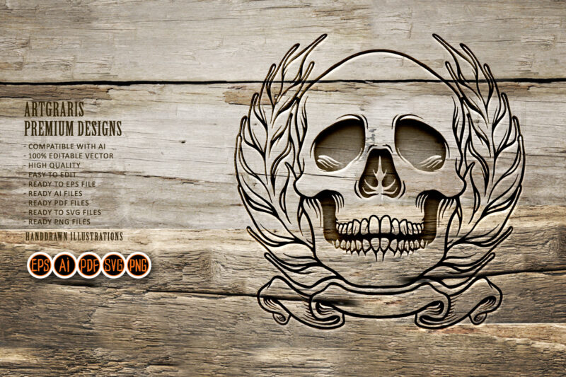 Skull Wheat Frame Silhouette SVG