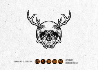 Skull with Deer Horns Silhouette Tattoo