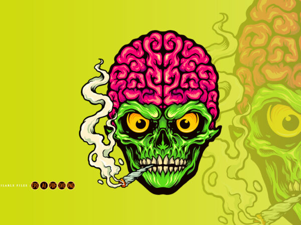Smoking skull weed cigarette t shirt template vector