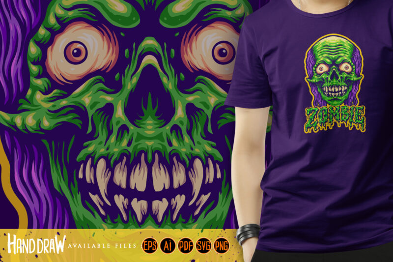 Spooky Zombie Head and Text Illustrations