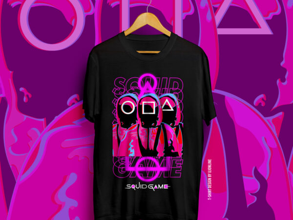 Squid game neon style t-shirt design, squid game vector, squid game cool t-shirt design for sale