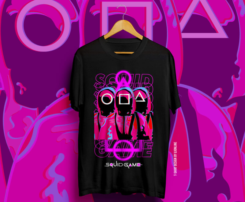 Squid Game Neon Style T-Shirt design, Squid Game Vector, Squid Game Cool T-Shirt Design For Sale