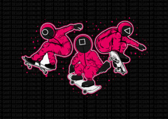 Squid Game T-Shirt design, Squid Game Soldiers, Squid Game Soldiers with Skateboards, Squid Game Vector