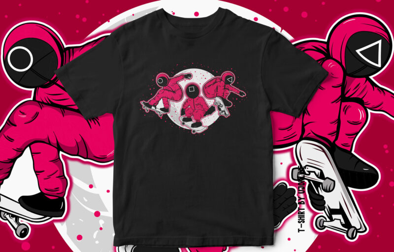 Squid Game T-Shirt design, Squid Game Soldiers, Squid Game Soldiers with Skateboards, Squid Game to the moon, Squid Game Vector