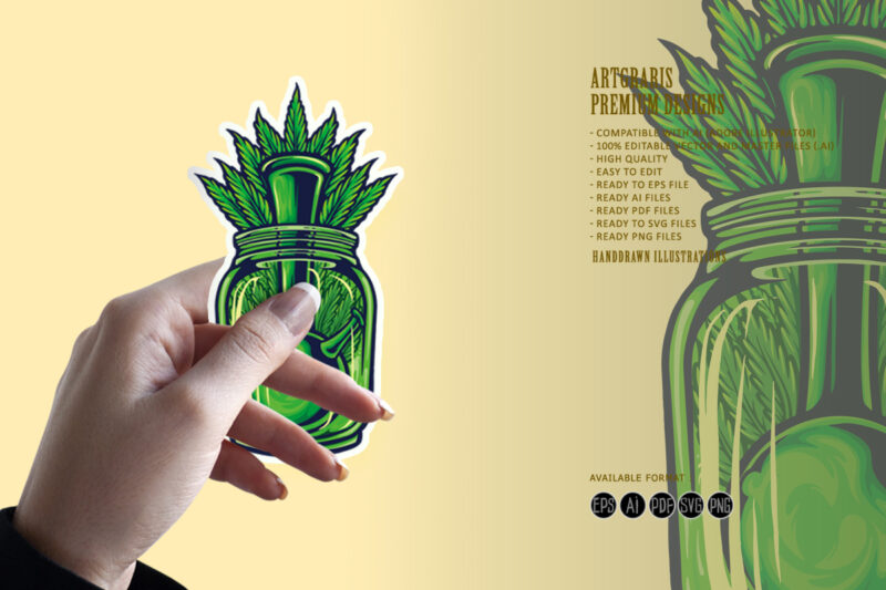 Bong Weed leaf Bottle Illustrations