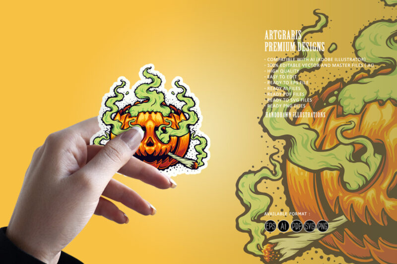 Halloween Weed Smoke Cartoon Illustrations