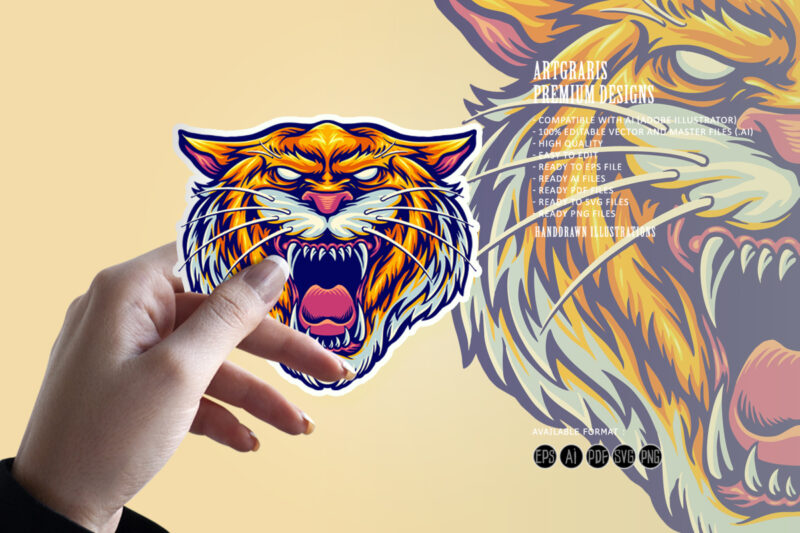 Tiger Head Angry Mascot Illustration