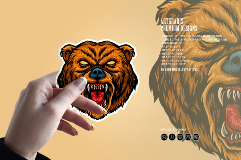 Angry Bear Cartoon Mascot Illustrations