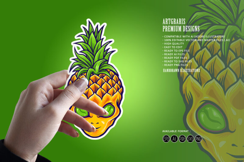 Alien Pineapple Mascot Logo Summer Holiday